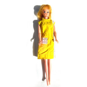 Vintage 1960s Barbie Doll Clone 11" Fashion Doll Blonde Hair Yellow Dress Flaws